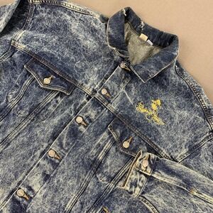 VTG Richard Petty Jacket Mens XL Blue NASCAR Embossed Denim Acid Wash 90s USA